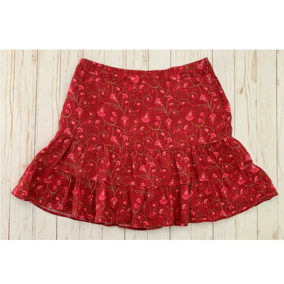 GAP Dresses & Skirts - Gap Red Floral Print 100% Linen Mini Skirt